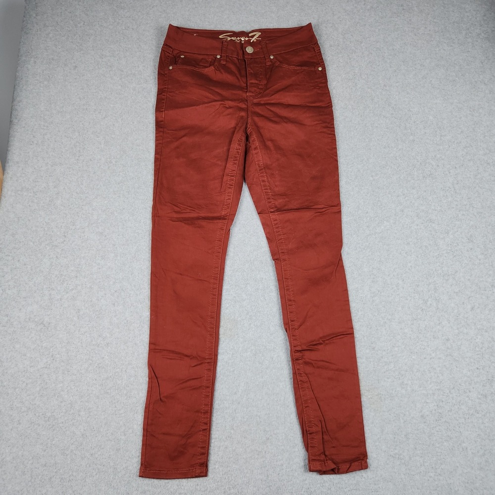 Seven7‎ Jeans Womens 4 Rust Red Denim Tummyless High Rise Skinny Cotton Stretch